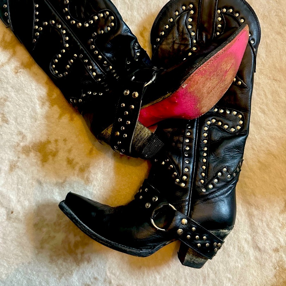 Penny Loves Kenny Black Studded Heeled Boots - Picture 2 of 2